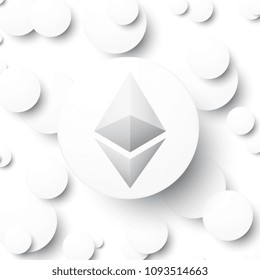 white paper circle with etherium cryptocurrency icon on mosaic of circles with smooth shadows on white background