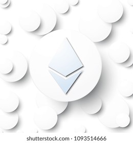 white paper circle with etherium cryptocurrency icon on mosaic of circles with smooth shadows on white background