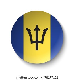 White paper circle with flag of Barbados. Abstract illustration