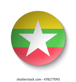 White paper circle with flag of Burma. Abstract illustration