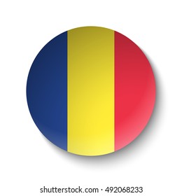 White paper circle with flag of Romania. Abstract illustration