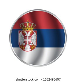 White paper circle with flag of Serbia. Abstract illustration, Raster illustration flag of Serbia icon. Round national flag of Serbia.