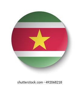 White paper circle with flag of Suriname. Abstract illustration