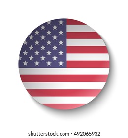 White paper circle with flag of USA. Abstract illustration