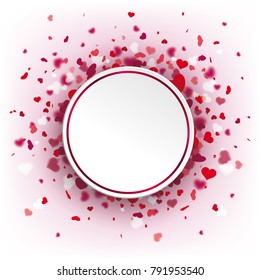 White paper circle with flying hearts on the pink background. Eps 10 vector file.