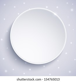 White paper circle on the cold background. Template simple empty vector icon. Christmas vector illustration.