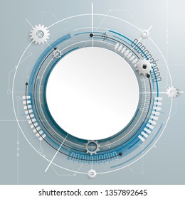 White paper circle on the gray background with circuit board. Eps 10 vector file.