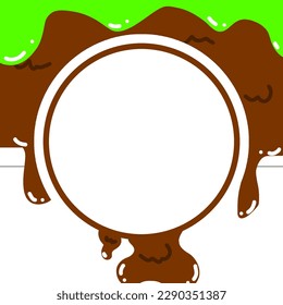 White paper circle with Summer with melted ice cream, donuts, lady bug insects and bright blue sky