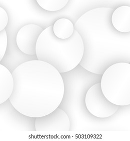 white paper circles - seamless background. Seamless pattern with white paper circles with shadows. Very light seamless pattern with 3D paper circles.