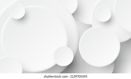 White paper circles with shadows on white background. Abstract template for business presentation with note spaces.