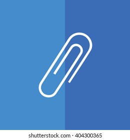 White paper clip icon vector illustration. Blue background
