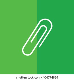 White paper clip icon vector illustration. Green background