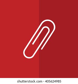 White paper clip icon vector illustration. Red background