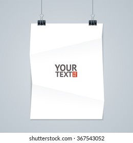 White Paper with Clip. Place for Text. Vector illustration