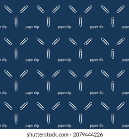 White paper clip seamless pattern on blue background. Vector illustration.