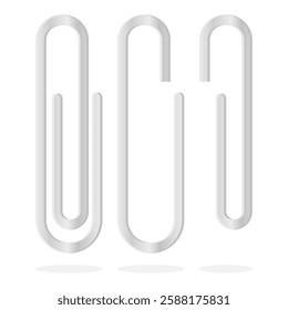 White Paper Clip Vector. School Supplies Paperclip Element. Steel Paperclip Icon.