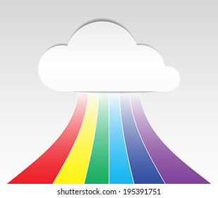 White paper cloud and colorful rays from it. Vector illustration