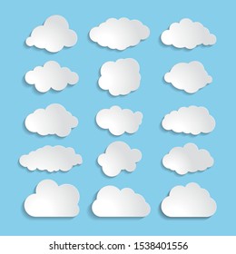 white paper cloud message sign set. vector illustration for weather forecast