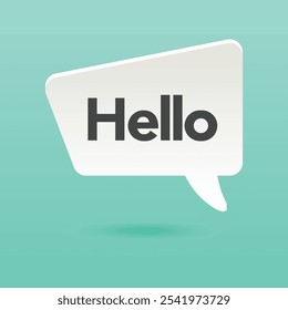 White paper cloud talk with text Hola por la comunicación, saludos, diversión. Póster con burbuja, Elementos gráficos de mensajes de texto y sombra sobre fondo de color. Ilustración vectorial