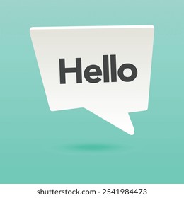 White paper cloud talk with text Hello for communication, greetings, fun. Poster with bubble, text message graphic elements and shadow on color background. Vector Illustration