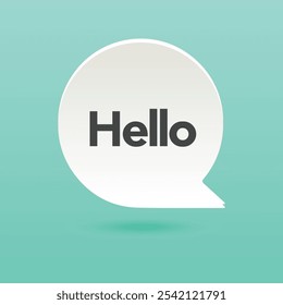 White Paper Cloud Talk mit Text Hallo für Kommunikation, Grüße, Spaß. Poster mit Blase, grafischen Elementen für Textnachrichten und Schatten auf farbigem Hintergrund. Vektorgrafik