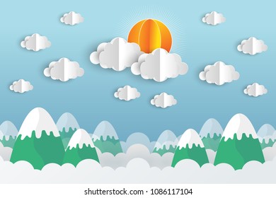 white paper clouds design on blue sky background. vector illustration