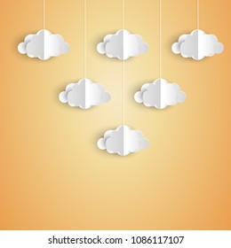 white paper clouds design on sky background. vector illustration