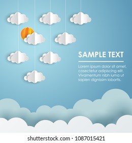 white paper clouds design on blue sky background. vector illustration