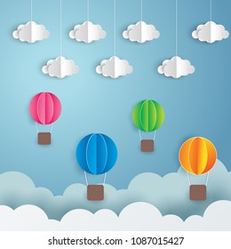 white paper clouds design on blue sky background. vector illustration
