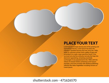 white paper clouds with long shadow on the orange background