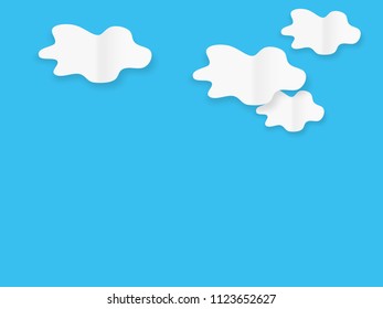 White paper clouds on blue sky, vector illustration