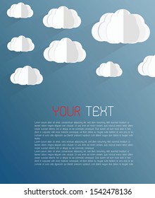 White paper clouds on color background.