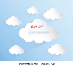 White paper clouds on color background. Design elements. Vector illustration. Cloud Vectors.