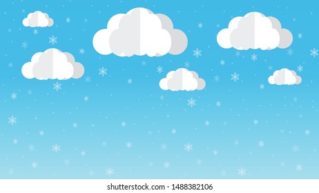 white paper clouds with snow on blue background