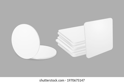 White paper coaster mock up 3d icon set