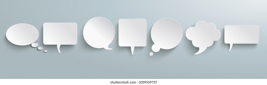 White paper communication bubbles on the gray background. Eps 10 vector file.