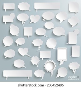 White paper communication bubbles on the grey background. Eps 10 vector file.