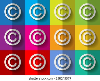White paper copyright marks on checkered colorful pattern background 