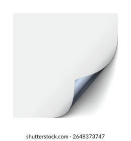 White paper corner with blue background on the other side. Realistic texture with voluminous shadows. For decorative frames, layouts and presentations. Vector illustration. Isolated background.