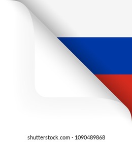 white paper corner turned over with national colors of russian flag