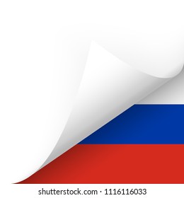 white paper corner turned over with national colors of russian flag