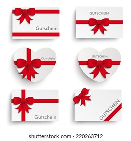 White paper coupons on the white background. German text "Gutschein", translate "Coupon". Eps 10 vector file.