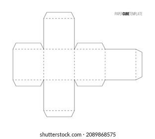 Plantilla de cubo de papel blanco para crear ilustración de vector de caja o paquete. Plano imprimible de esquema para cortar modelo geométrico, papelería para ensamblar paralelepípedo en blanco para juego de mesa aislado en blanco