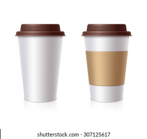 White paper Cup with a brown cover with label and without label