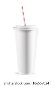 White paper cup with lid, detailed vector illustration