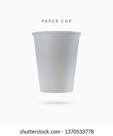 White paper cup. Realistic vector mockup. Drink, coffee, tea, lemonade, juice, ice cream, soup.