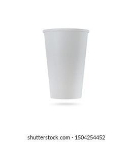 White paper cup. Realistic vector mock up, 3D illustration on white background. Drink, coffee, tea, lemonade, juice, container, ice cream, soup. Template for your design.