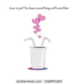 White paper cup with two drinking straws