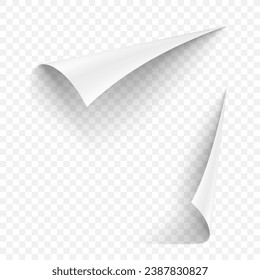 White Paper Curl With Shadow Isolated On Transparent Background. EPS10 Vector