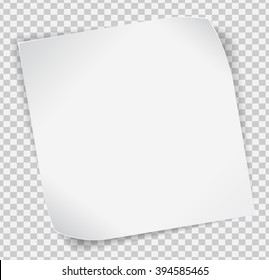 White paper curled sticker with shadows over transparent background. Vector EPS10.